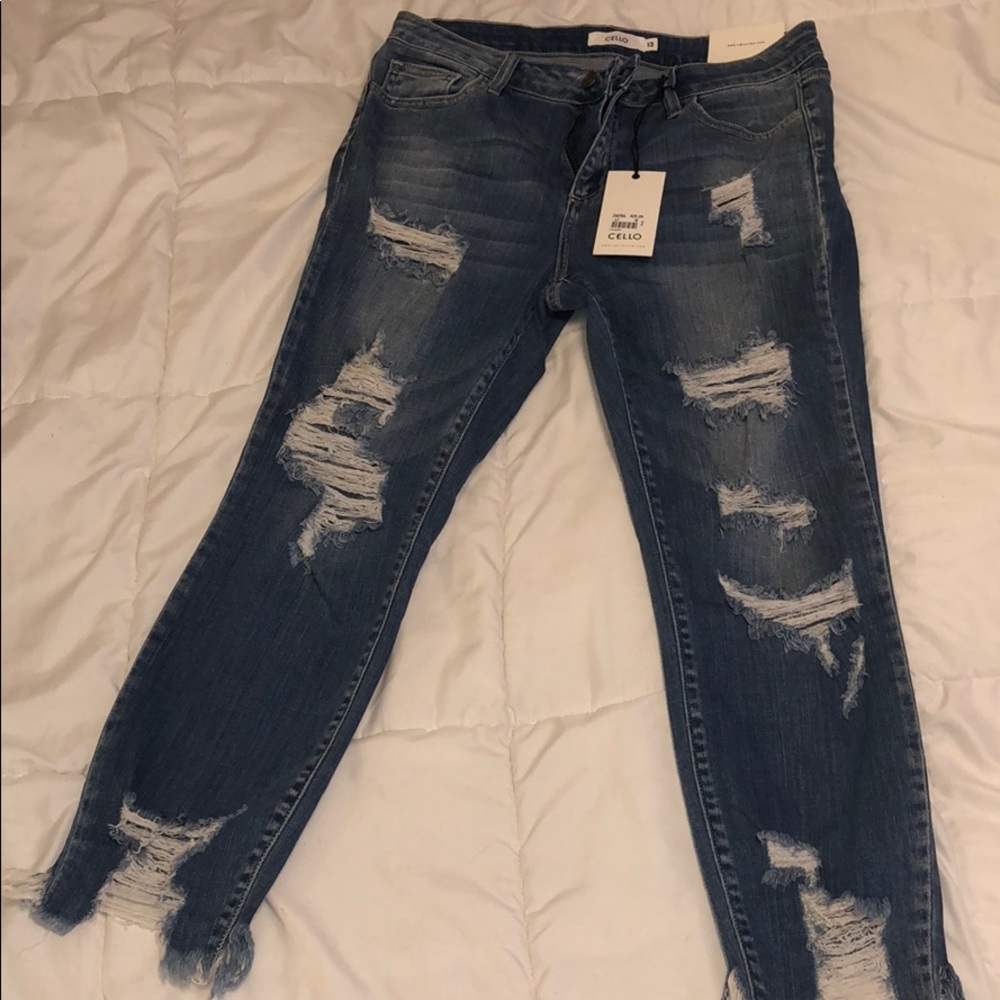 Distressed ripped denim